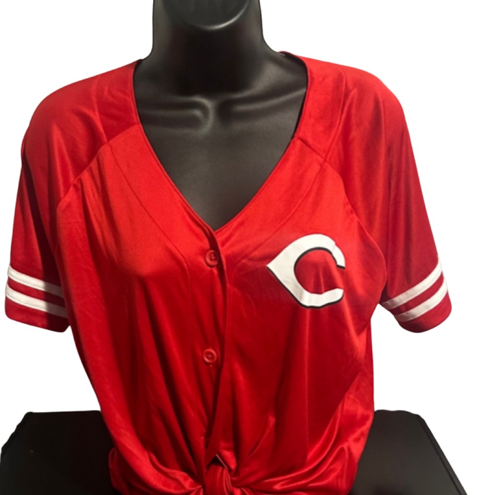Cincinnati Reds Womens Majestic MLB Red Tie Up Jersey Shirt, Size Medium